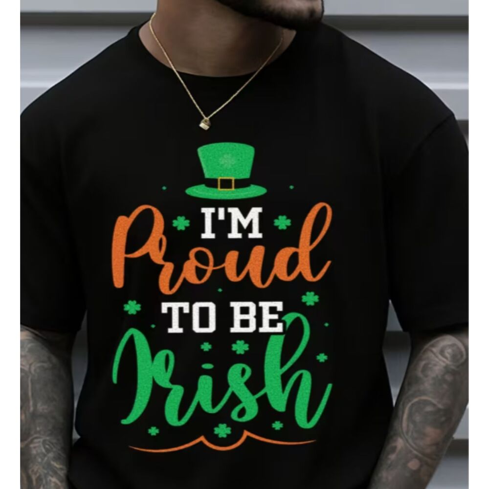 St. Patty's Day Black T-shirt "I'm Proud to be Irish" Saint Patrick Day Tee